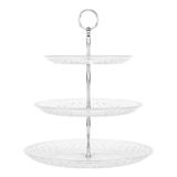 icVantA 3 Katmanlı Şeffaf Cam Meyve Tabağı Cupcake Standları Şeker Büfe Standı Kabartma Desen Fit Ev Oturma Odası Bar Düğün Parti Depolama, Altın-H 35,5 CM