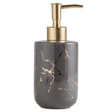 icVantA El Sabunu Şişesi 300ml Seramik Sabunluk Yıkama Sıvı Şişesi Altın Mermer Doku Kılıflı Metal Yüzey Yaylı Pompa Kafa Deterjan Dispenseri, Gri