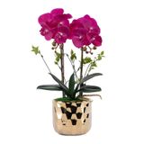 icVantA Saksı Orkide Yapay Çiçek Yapay Çiçekler Phalaenopsis Orkide Altın Seramik Saksı Düğün Parti Yemek Masasında Sahte Çiçekler,