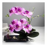 icVantA Yapay Çiçekler Orkide Dekorasyonu - Phalaenopsis Çiçek Aranjmanları Bonsai Sahte Phalaenopsis Yaprakları Ev/Mutfak/Yatak Odası/Ofis için Vazolu Kök Dekor