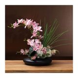 icVantA Yapay Çiçekler Sahte Orkide Çiçekler Bonsai - Zarafet Güvercin Orkide Yaprakları ile Saksı Phalaenopsis Çiçek Aranjmanı Seramik Saksı,
