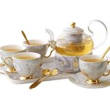 icVantA Yetişkinler için Çay Seti 7 adet İngiliz Lüks Seramik Çay Seti Tepsi Kahve Seti Mum Isıtma Cam Çaydanlık Seti Pot Fincan Seti Kahve 600ml Çay Setleri Çaydanlık,