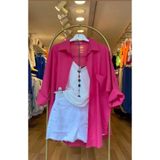 İDA ACCESSORY Kadın Oversize Standart Beden % 100 Pamuk Keten Ince Gömlek FÜŞYA