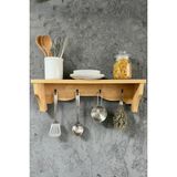 İda Wooden Dekoratif Terek - Duvar Rafı & Askılık – 4 Askılı Dekoratif Mutfak ve Antre Tereği - Rafı - Safir Meşe