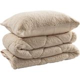 Idaş Sharpa Peluş Çift Kişilik Yorgan Seti Bej - 195 x 215 cm