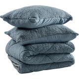 Idaş Sharpa Peluş Çift Kişilik Yorgan Seti Indigo - 195 x 215 cm - İndigo
