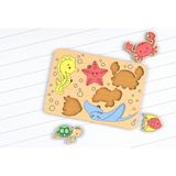IdeaFabric Ahşap Deniz Canlıları Yapboz - Montessori Eğitici Oyuncak, Denizatı Yıldız Balığı Yengeç Kaplumbağa Vatoz Figürlü Çocuk Puzzle