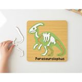 IdeaFabric Ahşap Dinozor Fosil Iskelet Puzzle Montessori Paleontolog Eğitici Oyuncak Isimli Dinozor Tahtası - Parasaurolophus