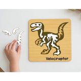 IdeaFabric Ahşap Dinozor Fosil Iskelet Puzzle Montessori Paleontolog Eğitici Oyuncak Isimli Dinozor Tahtası - Velociraptor