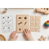 IdeaFabric Ahşap Hayvan Eşleştirme Montessori Mantık Oyunu Kart Seti (Beslenme / Kuyruk / Ayak Izi Temalı) - Çiftlik