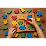 IdeaFabric Ahşap Renkli Şekil Eşleştirme Puzzle Montessori Şekil Tanıma Sıralama Tahtası Eğitici Oyuncak