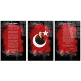 İdeal Glass Art 3 - 3 Parça Atatürk - İstiklal Marşı - Gençliğe Hitabe