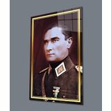 İdealizbiz Atatürk Portre Üniformalı Cam Tablo Hediyelik Büyük Tablo Ev Ofis Dekoru