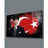 İdealizbiz Atatürk Ve Türk Bayrağı Cam Tablo 4Mm Dayanıklı Temperli Hediyelik Büyük Tablo