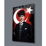 İdealizbiz Atatürk Ve Türk Bayrağı Uv Baskılı Cam Tablo, Ev Ve Ofis Duvar Dekoru Hediyelik