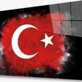 İdealizbiz Türk Bayrağı Siyah Fon Cam Tablo
