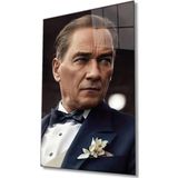 İdealizbiz Yapay Zeka Atatürk Portresi Cam Tablo, Ev Ve Ofis Duvar Dekoru, Hediyelik Büyük Temperli Cam Tablo
