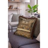 IdeCraft Son Akşam Yemeği Goblen Saçaklı Kırlent Kılıfı - Kahverengi Püsküllü Dini Tapestry Yastık Kılıfı