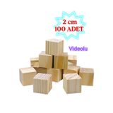 İdekor (2 cm) Ahşap Küp (100 Adet) -DIY Sanat ve Hobi Projeleri biblo yapımı- A kalite