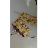 Idiluna Sarı Üzerine Mor Çiçek Desenli, Fırfırlı ve Fermuarlı Şık Cüzdan/çanta - Sarı - Mor