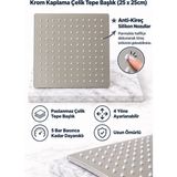 Idimax Krom Kaplama Paslanmaz Çelik Kare Tepe Duş Başlığı (25 x 25 Cm) - Anti Kireç Silikon Nozu