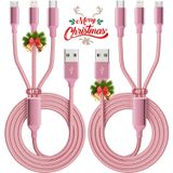 IDISON Çoklu Şarj Kablosu (2 Paket 4FT), 3'ü 1 Arada Şarj Kablosu Naylon Örgülü USB Evrensel Hızlı Şarj Kablosu Tip C/Mikro/IP Bağlantı Noktalı Çoğu Cep Telefonu için