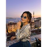 İdo Optik Unisex Çerçevesiz Gold Detaylı Retro Mavi Degrade Oval Güneş Gözlüğü - Mavi