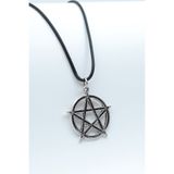 ıdr Pentagram Yıldızı Gümüş Kaplama Deri İp Kolye
