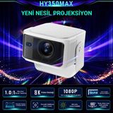 İdragon HY350MAX Android 14 Akıllı Projeksiyon Cihazı 1080P Full Hd 900 Ansı Lümen Wifi 6 Bluetooth 5.4 Auto Focus Ultra Kısa Mesafe 4k/8k Destekli Mini Projeksiyon - Beyaz