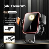 İdragon SD15 15W Hızlı Kablosuz Şarjlı Araç Telefon Tutucu - Rgb Işıklı, Havalandırma Uyumlu, Sarsıntı Önleyici Otomatik Kavramalı - . - Siyah
