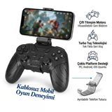 İdragon X6 Kablosuz Bluetooth Gamepad - Turbo Tuşlu, Ayrılabilir Telefon Tutuculu Oyun Kolu (Android, Ios, Pc Uyumlu)