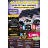 IDS 20MP 4 KAMERA 3 HAREKETLİ SIM KARTLI 4G GÜNEŞ ENERJİLİ GÜVENLİK KAMERASI 100GB İNTERNT SD KART DAHİL