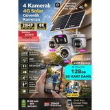 IDS 20MP 4 Kamera 360 Görüş 4g Güneş Enerjili Sim Kartlı Güvenlik Kamerası - Kişi Takibi - 128GB Sd Kart - Beyaz