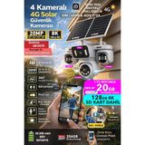 IDS 20MP 4 Kamera 360 Izleme Güneş Enerjili 4g Sim Kartlı Güvenlik Kamerası 128GB Sd Kart ve 20GB Internet - Beyaz