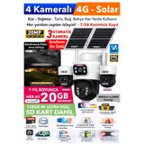 IDS 20MP 4 Kameralı 3 Otomatik 4G Güneş Enerjili Solar Güvenlik Kamerası 240GB İnternet 128GB SD Kart