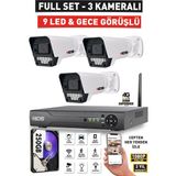 IDS 3 Kameralı 9 LED Gece Görüşlü Fullhd Güvenlik Kamerası Seti - Cepten Izle - 250GB