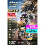 IDS 4 Kamera 20MP 360 Açı 4g Sim Kartlı Güneş Enerjili Güvenlik Kamerası 128GB Sd Kart ve 100GB Internet - Beyaz