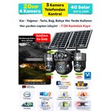 IDS 4 Kamera 20MP 8k - 3 Kamera Otomatik - 4g Solar Sim Kartlı Güvenlik Kamerası - Yüksek Işık