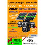 IDS 4 Kamera 20MP UltraHD Güneş Enerjili Sim Kartlı Güvenlik Kamerası 15GB İnternet 128GB Sd Kart Hediye