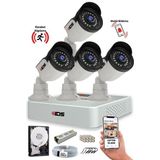 IDS 4 Kameralı 5MP 1080P Full HD Güvenlik Sistemi – IP66 Su Geçirmez, Gece Görüşlü, Mobil İzleme, H.265, 6TB Destekli