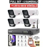 IDS 4 Kameralı Full HD 5MP Gece Görüşlü Güvenlik Kamerası Seti 9 LED 500GB Türkiye Menşeli