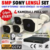 Ids - 4 Kameralı Set - 5mp Sony Lensli Full Hd Gece Görüşlü Güvenlik Kamerası Sistemi - Cepten İzle