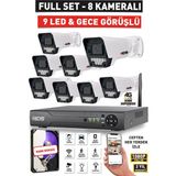 IDS 8 Kameralı 5mp Lensli 1080P Fullhd - Gece Görüşlü 9 LED Güvenlik Kamerası Seti - Hard Disksiz