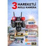 IDS 9MP Tam Hareketli 3 Kameralı WiFi Güvenlik Kamerası - Çakar LED -Sirenli - Hareket ve İnsan Algılama