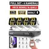 IDS SESLİ - 4 KAMERALI FULLHD GECE RENKLİ VE IŞIKLI GÜVENLİK KAMERASI - KAMERA SETİ 500GB DİSK