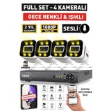 IDS SESLİ - 4 KAMERALI FULLHD GECE RENKLİ VE IŞIKLI GÜVENLİK KAMERASI - KAMERA SETİ HARD DİSKSİZ