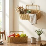 ieg™ 2’li Duvar Askılı Plastik Rattan Organizer – Oval Hasır Görünümlü Mutfak Raf Sepet
