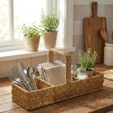 ieg™ 3 Bölmeli Plastik Rattan Düzenleyici–Saplı Masaüstü Organizer, Mutfak Kaşık Çatal S