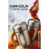 ieg™ Cam+Çelik Tuzluk Biberlik Karabiberlik 3 Farklı Delikli 2 li SET 721944