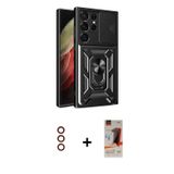 ieg™ Galaxy S23 Ultra Kılıf Ahenk Klasik - Siyah AutoKit 5in1 Fiber Hayalet Cam Ekran Koruyucu + Kır